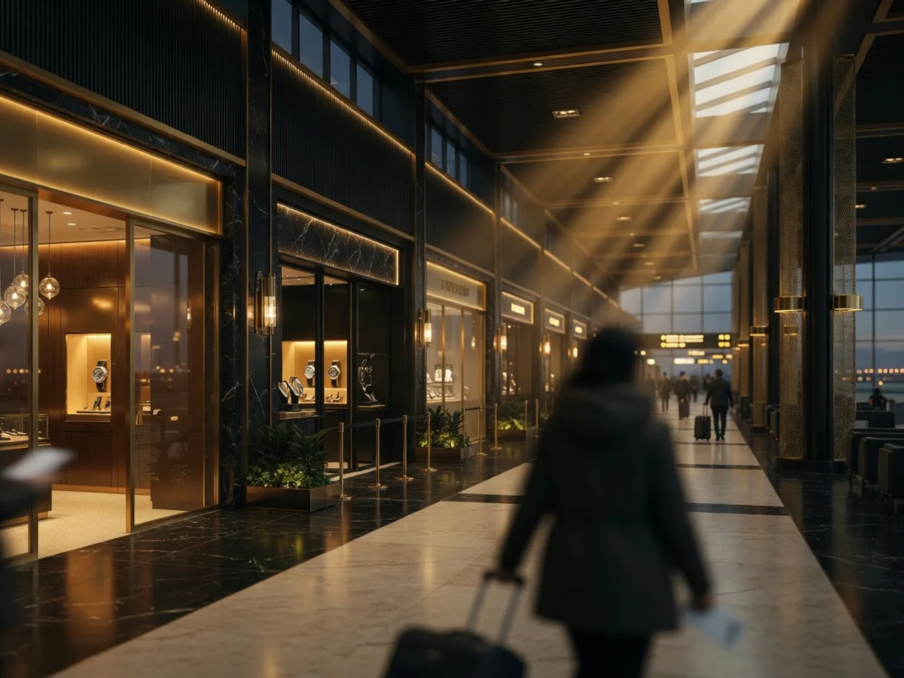Modernized airport concourse with new retail buildout